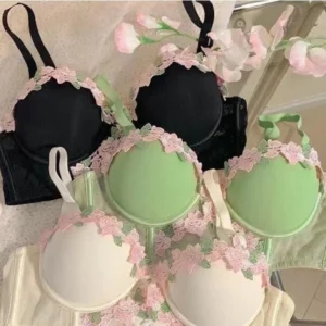 New French Retro Sexy Lace Sweet Floral Embroidery Bra Push-up Bra
