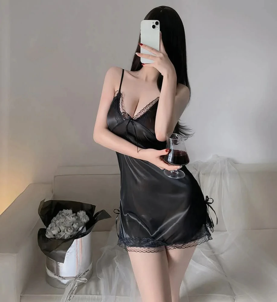 Women's Sexy Lace V-neck Nightgown Plus Size Lingerie with Brief Eco-Friendly Customized Thickness Nightwear