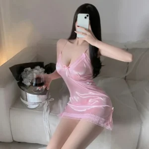 Women's Sexy Lace V-neck Nightgown Plus Size Lingerie with Brief Eco-Friendly Customized Thickness Nightwear