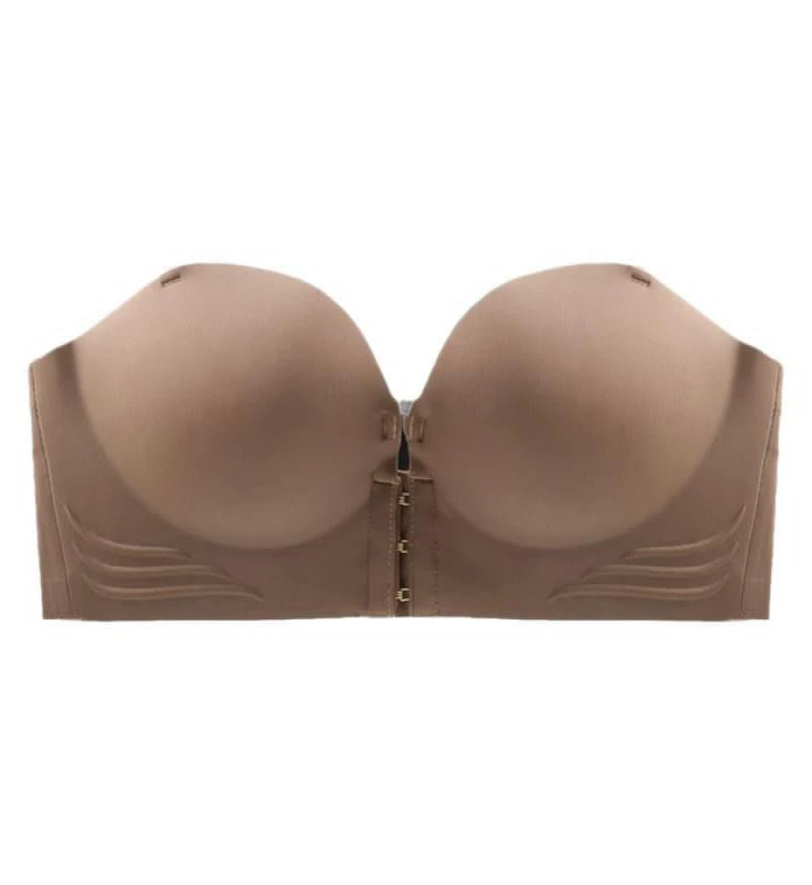 Women's Seamless Strapless Bra, Wire-Free Half Cup Bralette with Detachable Support Belt, Knitted Breathable Underwear