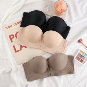 Women's Seamless Strapless Bra, Wire-Free Half Cup Bralette with Detachable Support Belt, Knitted Breathable Underwear