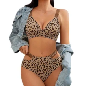 Women Leopard Design Underwear Comfortable Seamless Bras Set