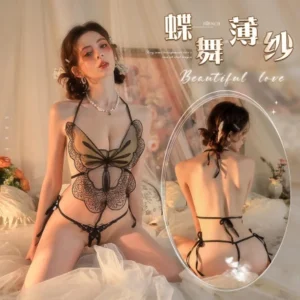 Sexy Lingerie Set Erotic Lingerie Butterfly Embroidery Halter Bodysuit Seductive Boudoir Nightwear Outfit for Women