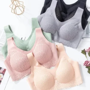 Push up bra Seamless push-up bra for women and girls, no underwire, solid color, butterfly breast pad, ruched, tank top style, front closure