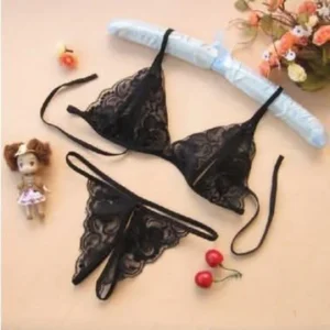 China Fashion Women's Sexy Lace Erotic Transparent Seduction Point Underwear Bra Set